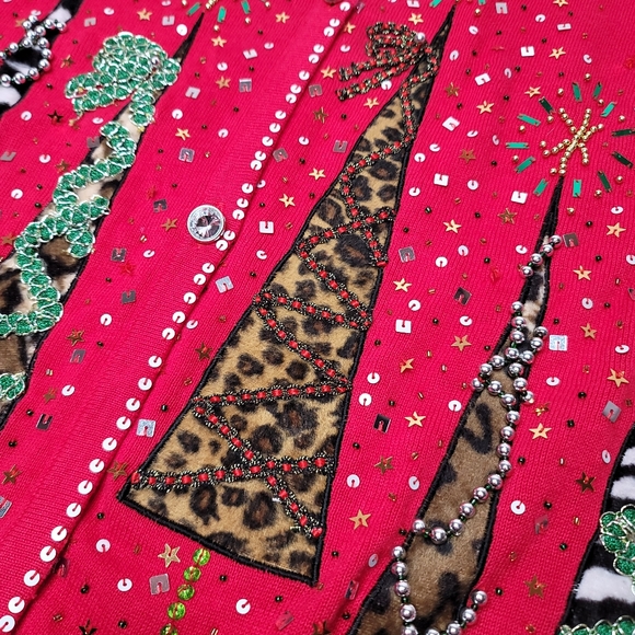 Jack B quick christmas winter embellished beaded, ribbon Christmas tree sweater - Picture 2 of 8